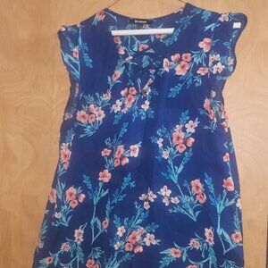 L Blue Blouse with Pink Flowers